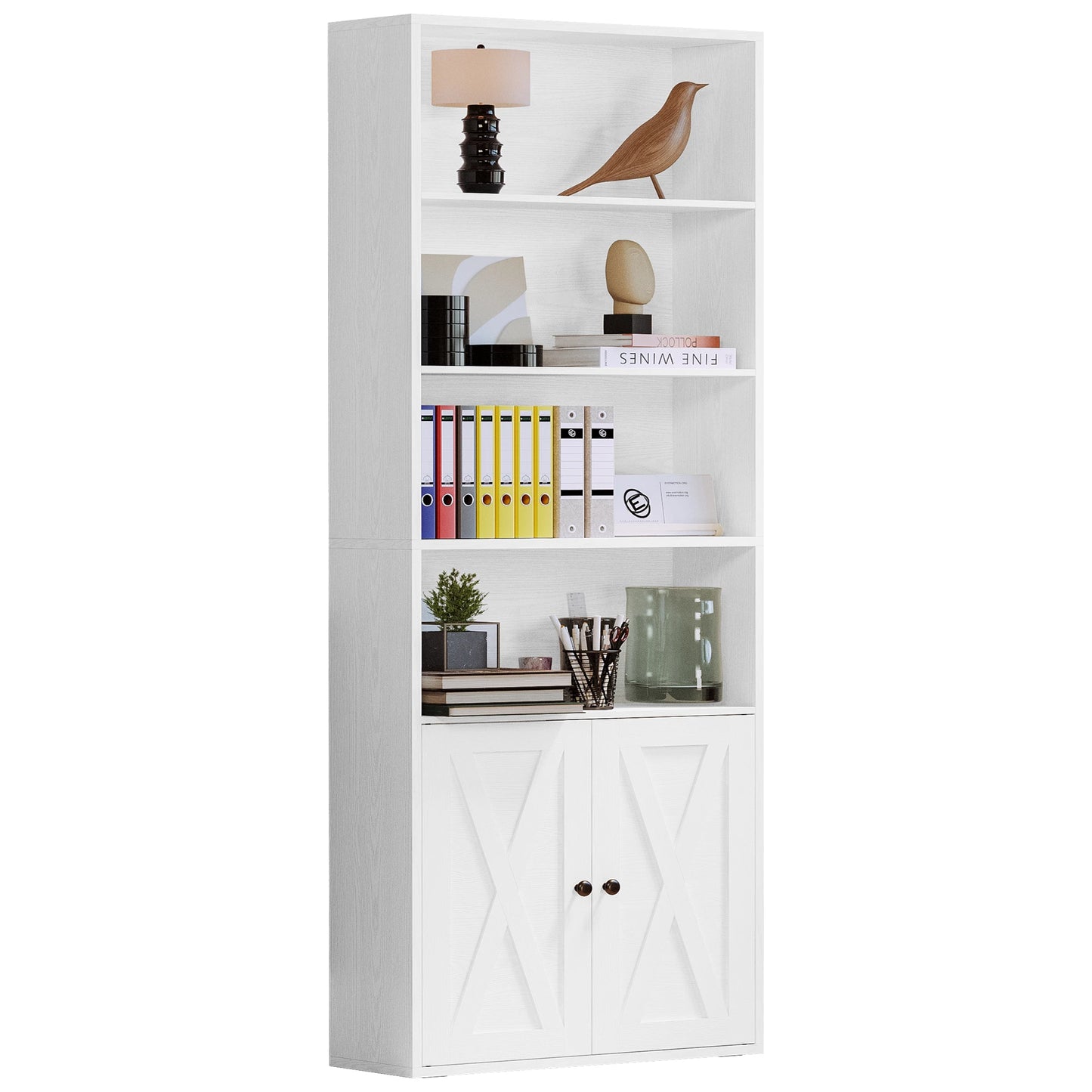 IRONCK Industrial Bookshelves and Bookcases with Doors Floor Standing 6 Shelf Display Storage Shelves 70 in Tall Bookcase Home D