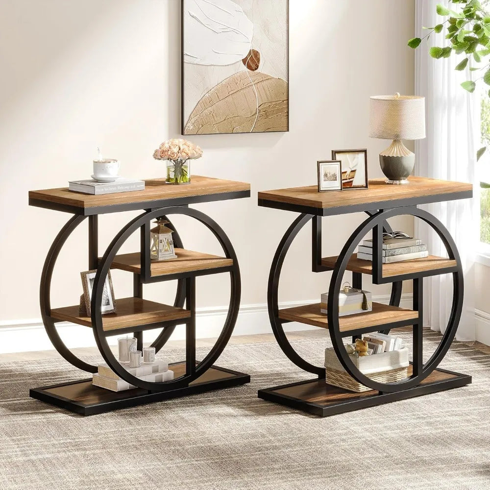 Industrial 4-Tier End Table With Storage Shelves For Living Room