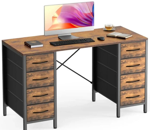 JHK Computer Desk With Eight Fabric Drawers And Reinforced Frame