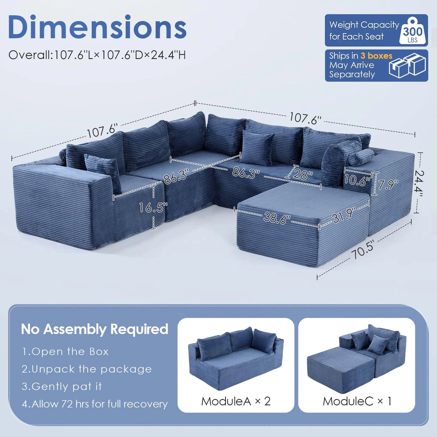 Redlife 6 Seat Modular Sectional Sofa With Ottoman