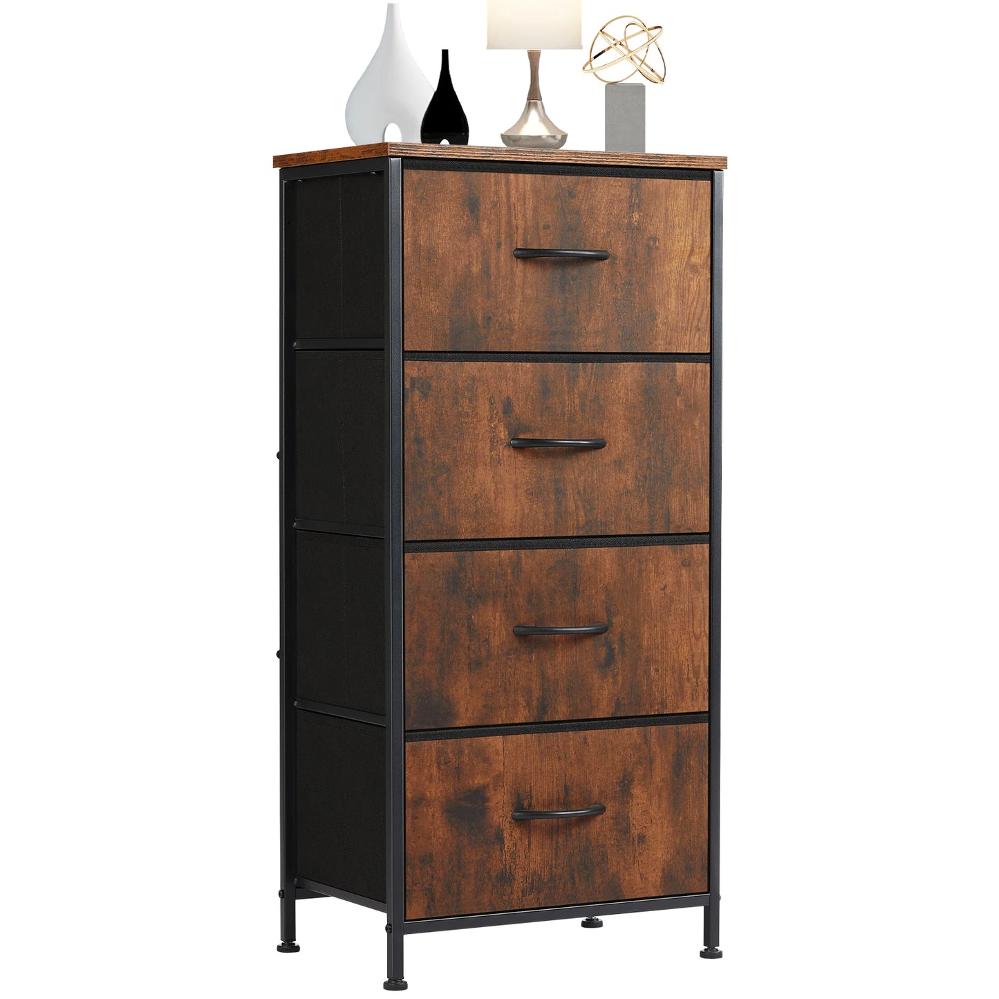 JHK Modern Dresser Nightstand Wardrobe With Four Fabric Drawers