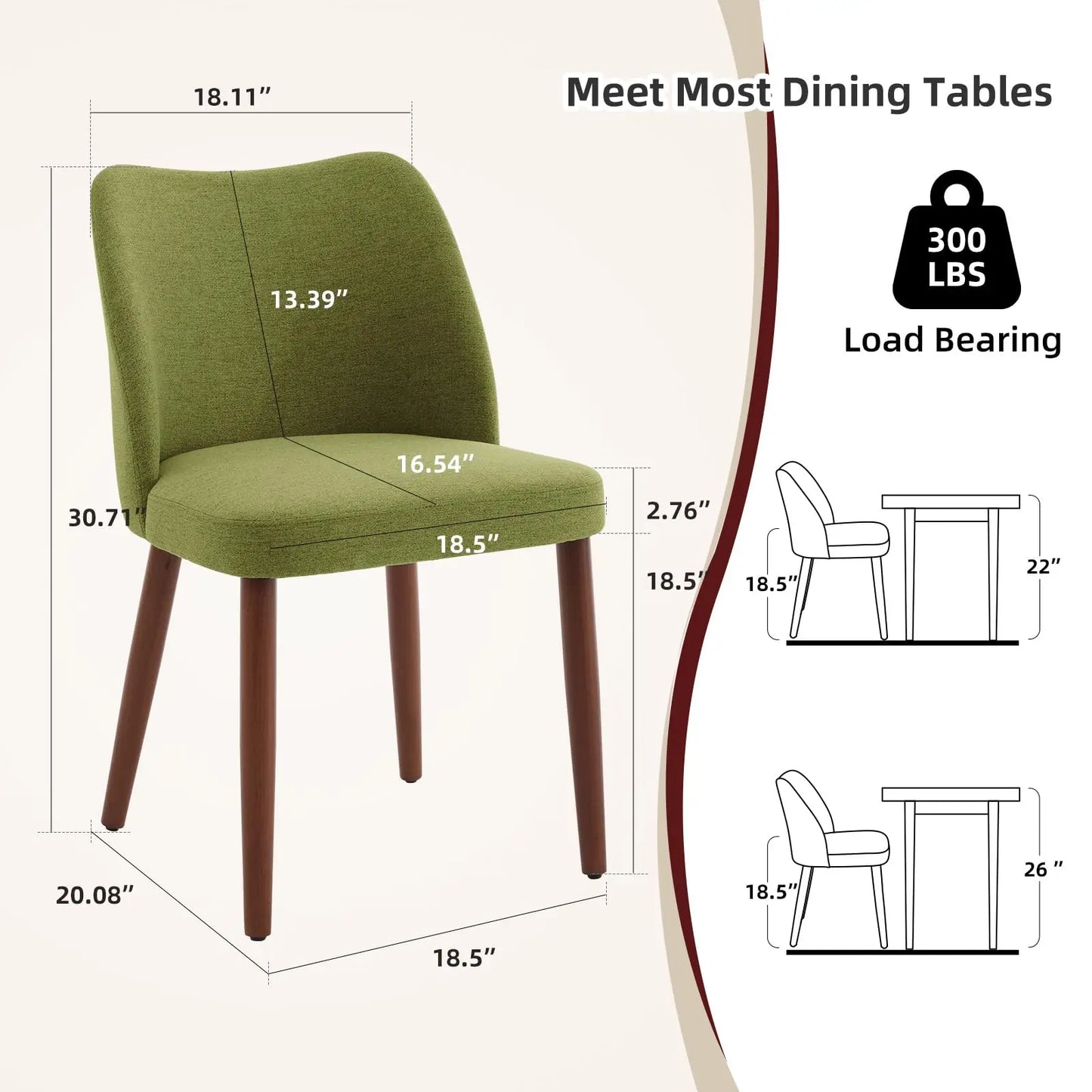 HiMISS Wingback Dining Chairs PU Leather Upholstered With Wood Legs