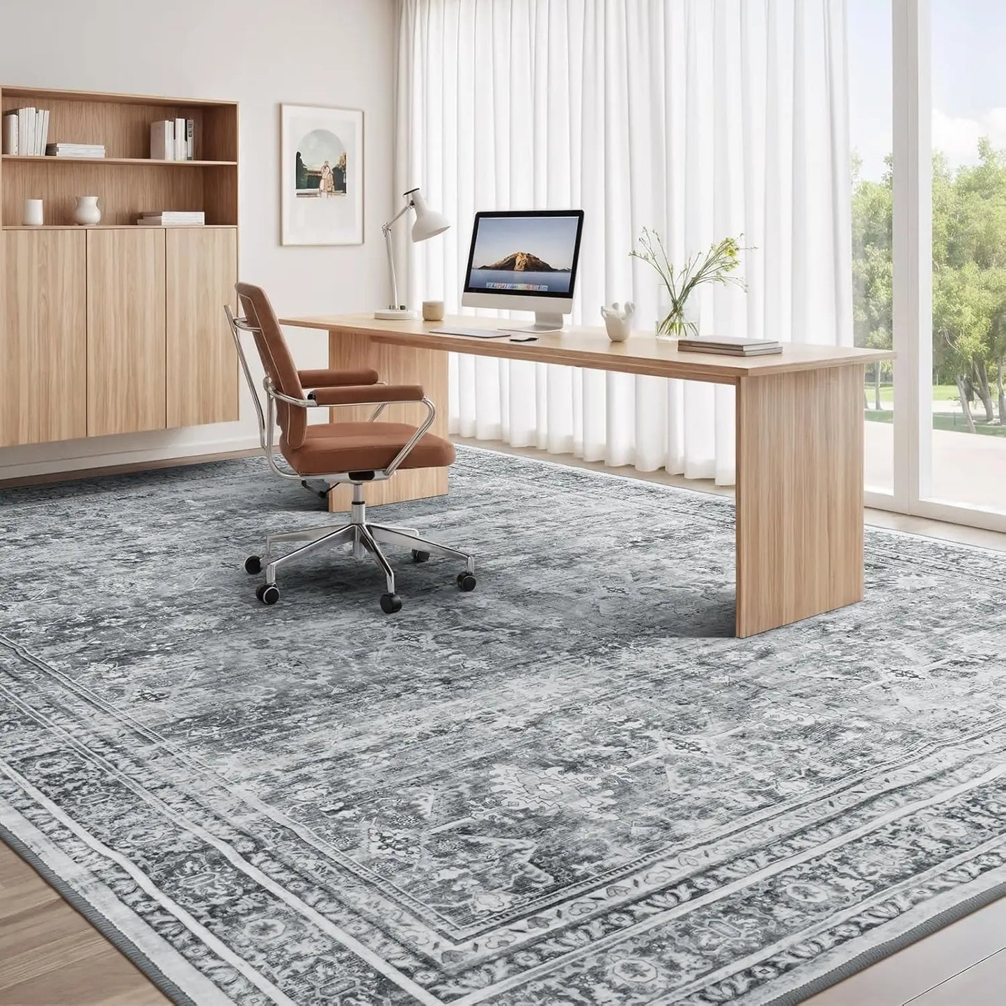 Washable Floral Area Rug With Non-Slip Backing For Living Room