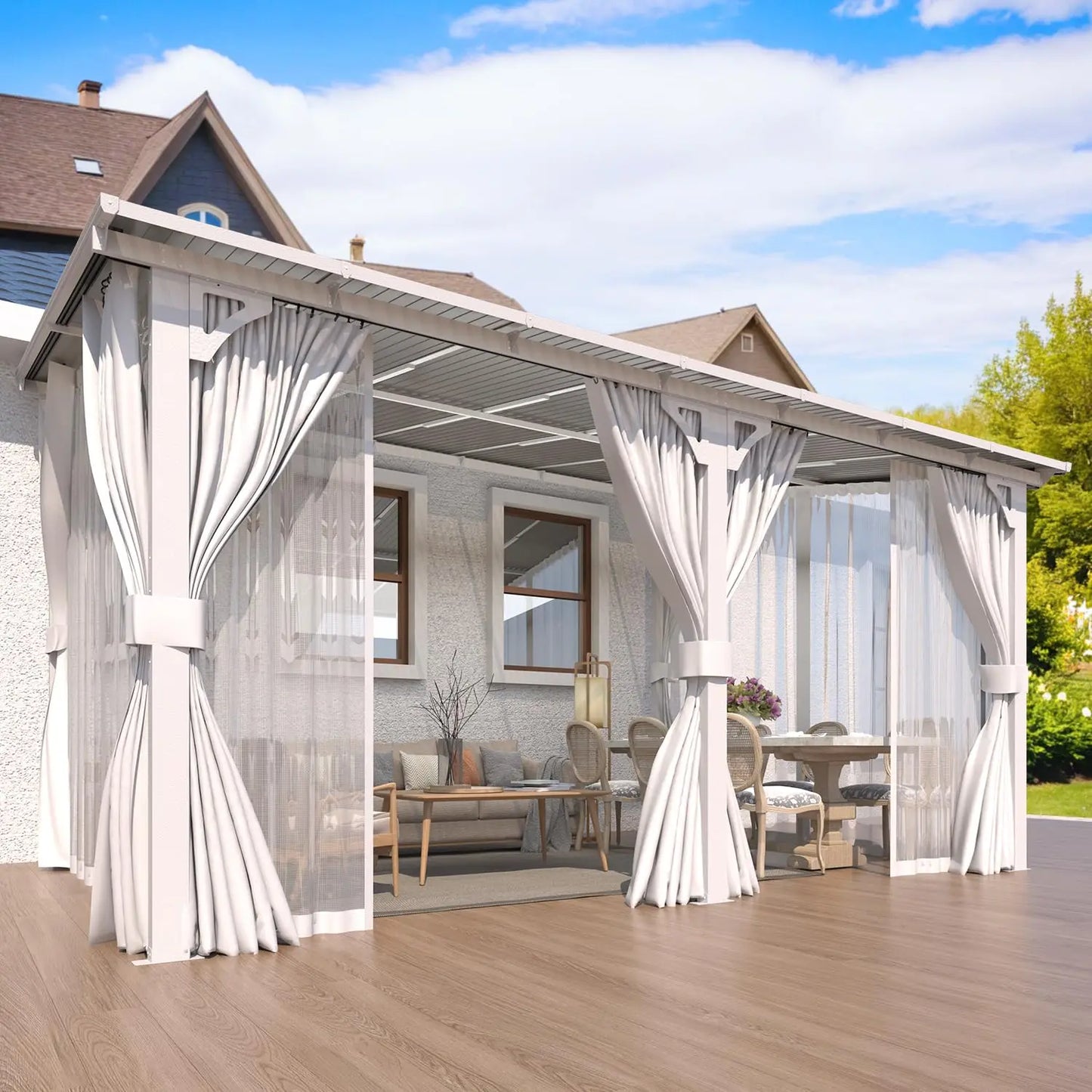 Lean To Hardtop Gazebo Curtains And Netting Wall Outdoor Shelter