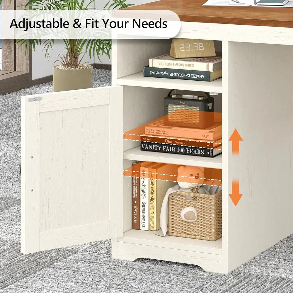 Computer Desk With Drawers Power Outlets Storage Cabinet Printer Stand