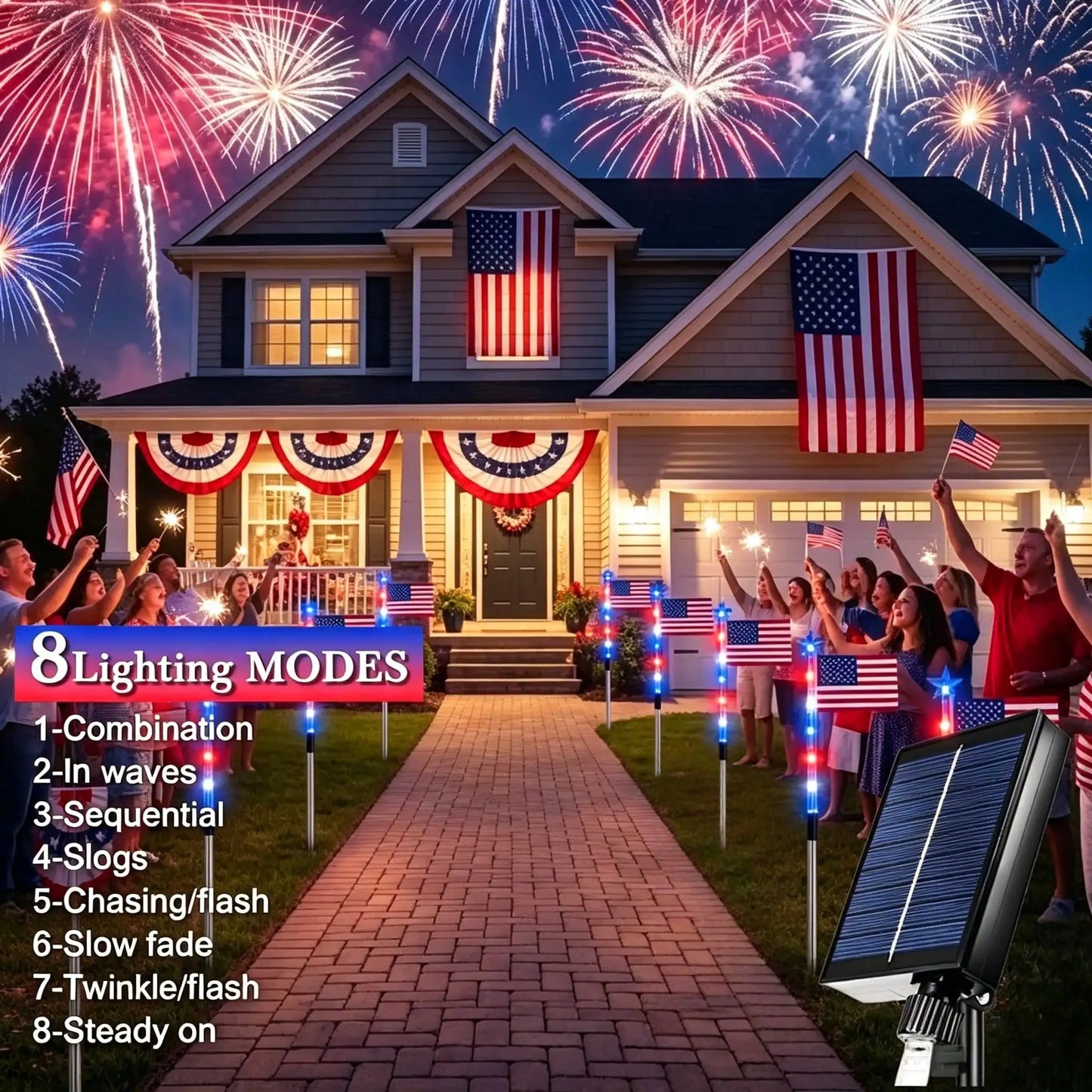 8Pack Solar American Flag Lights Outdoor, 4th Of July Decorations Outdoor, Solar Flag American Lights, 8 Modes Auto On/Off IP65 Waterproof, Solar Flag Lights For Garden,Yard, Pathway, Porch,Independence Day, 250Th Anniversary