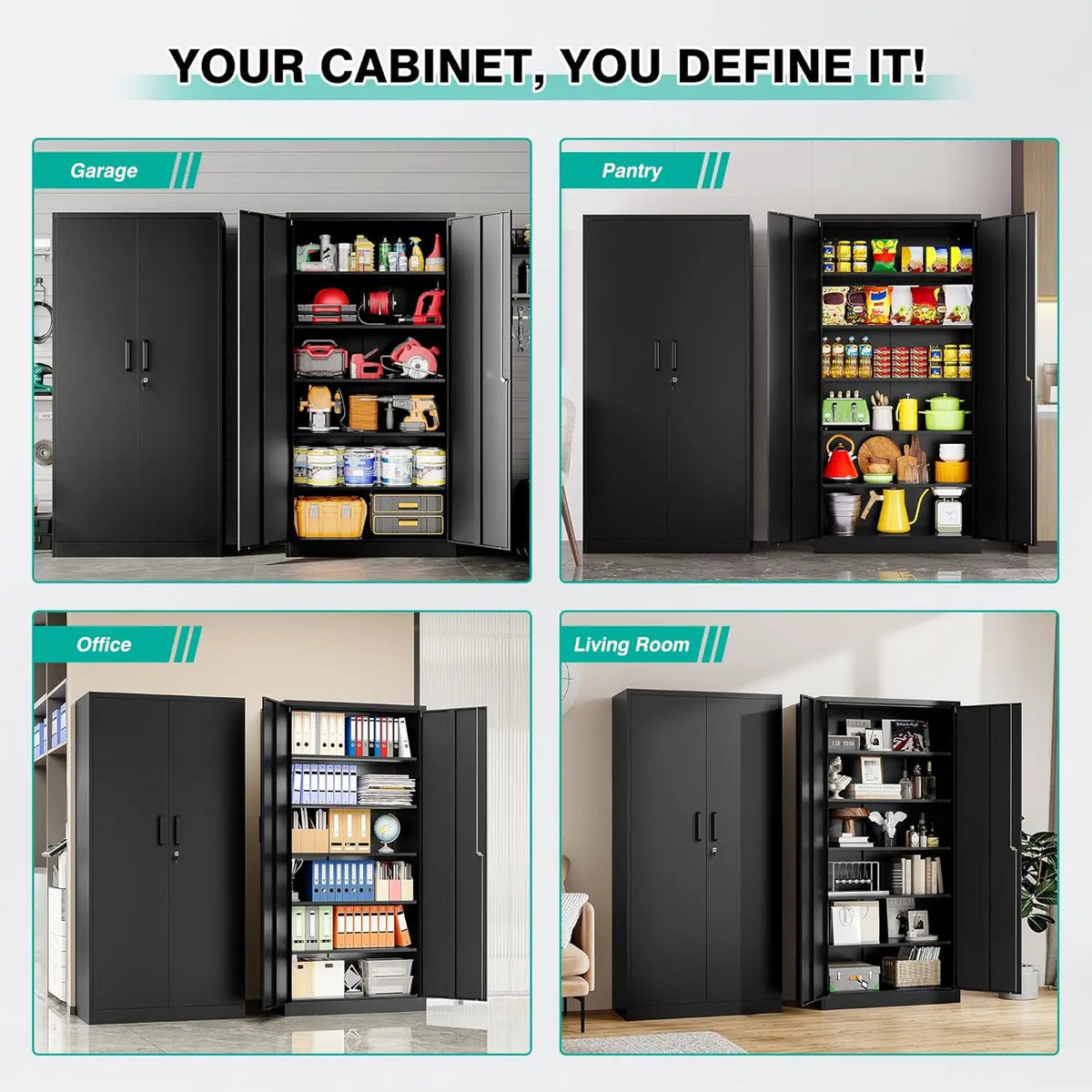 Lockable Metal Storage Cabinet With Two Doors And Six Shelves