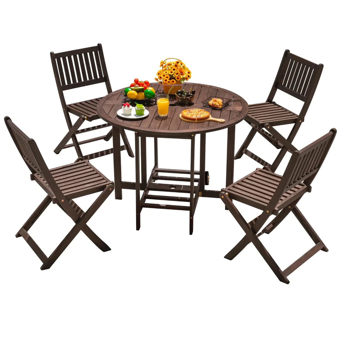 5 Piece Patio Dining Set With Acacia Wood Chairs Outdoor