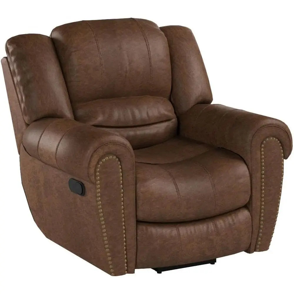 Leather Manual Recliner Chair With Wooden Frame For Living Room