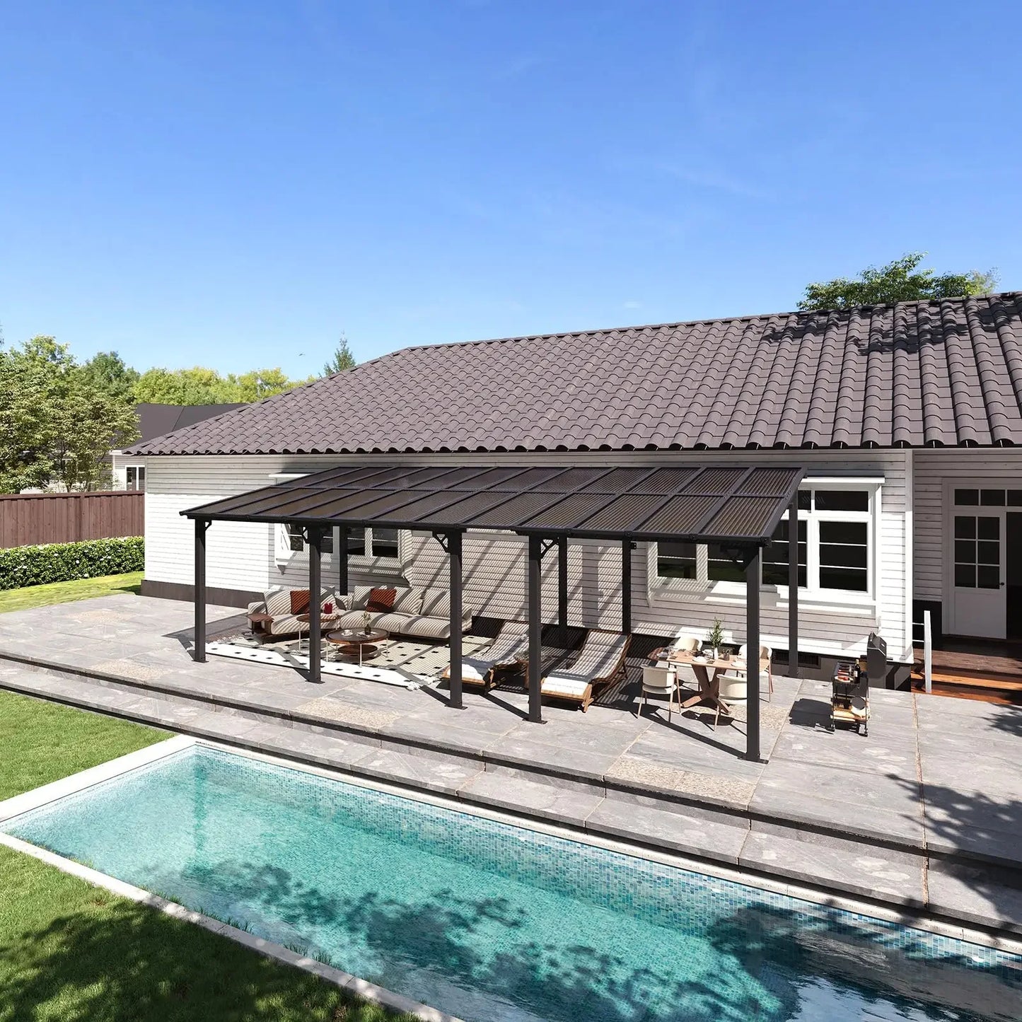 Aoxun Premium Gazebo, Wall Mounted Gazebos Pergola, Outdoor Patio Lean to Gazebo, Awnings with Sloped Roof, for Backyard, Porch