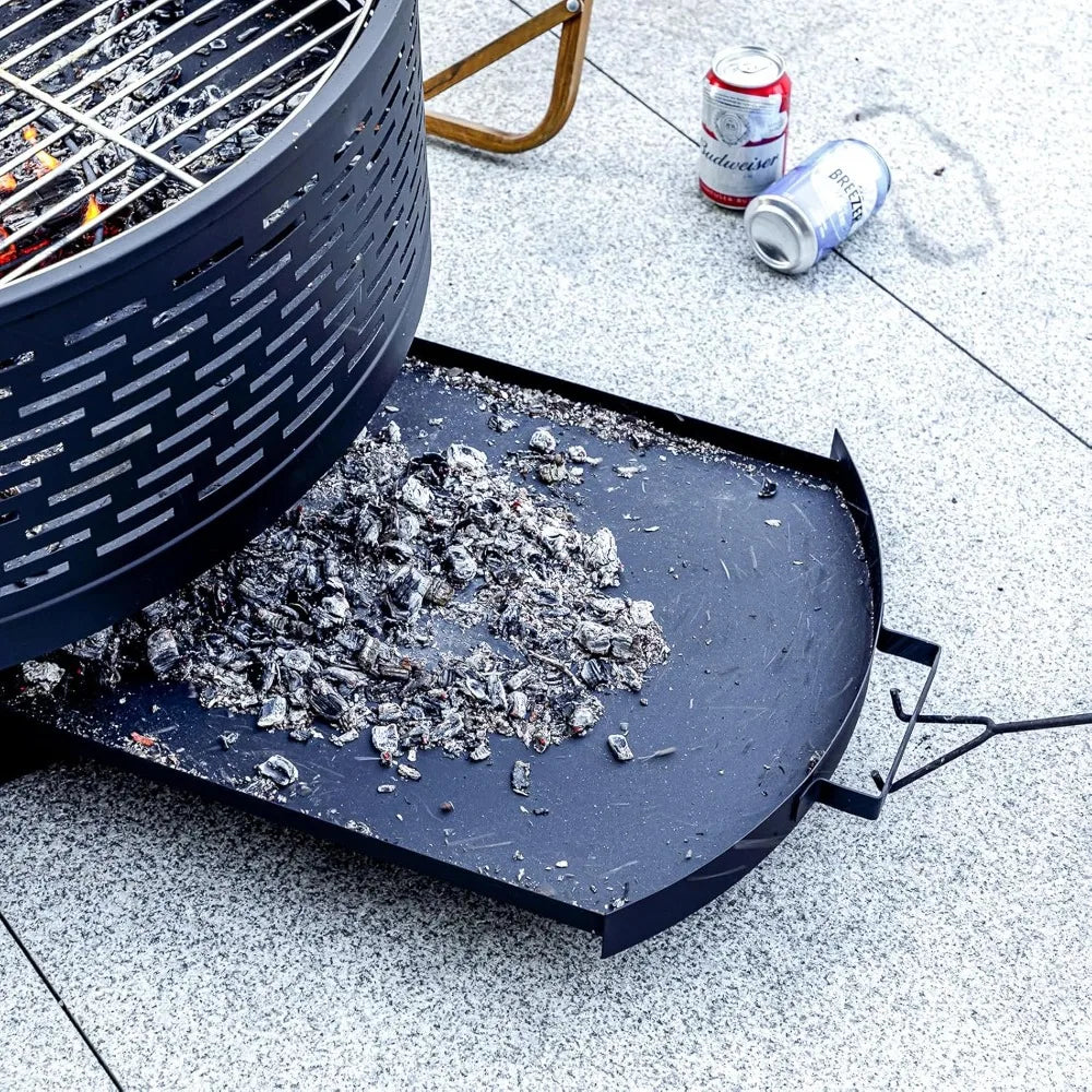 32" Wood Burning Fire Pit with Grill & Lid, Outdoor Firepit Table for BBQ, Bonfire, Patio Heater, Waterproof Cover