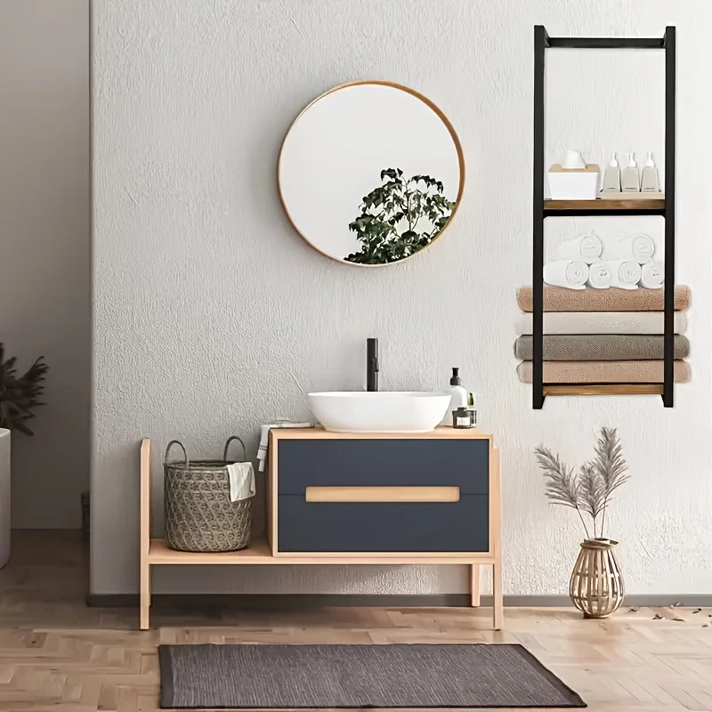 2-layer carbon steel wall-mounted towel rack, French country style bathroom storage rack, no electricity, durable carbon steel m