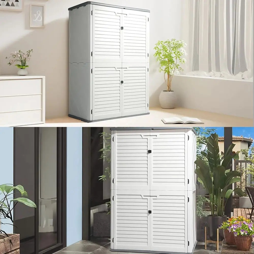 Weather-Resistant HDPE Resin Storage Shed with Lockable Cabinet, 59 Cu.ft Capacity for Outdoor Tools and Equipment