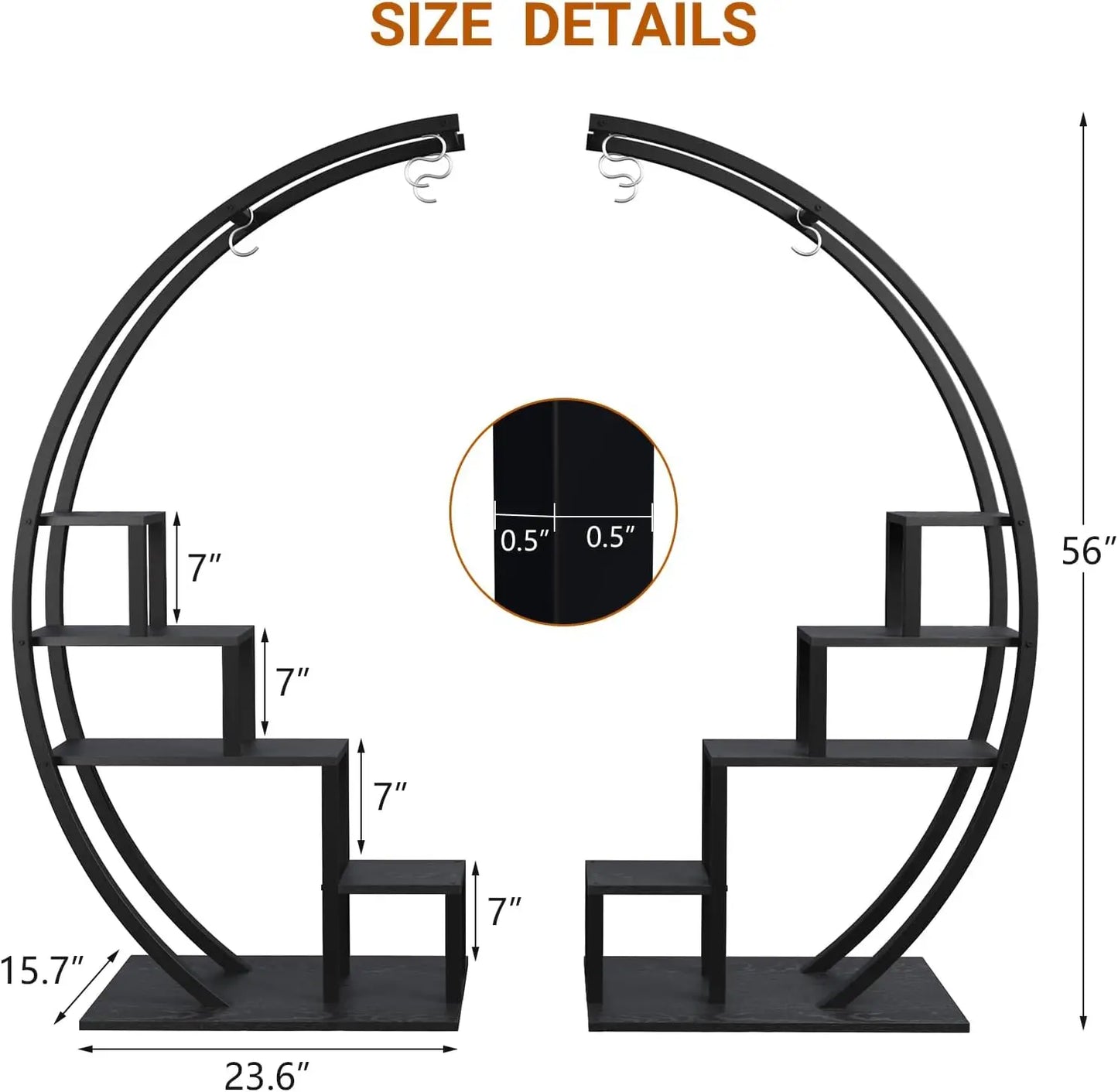 TWISTER.CK 5-Tier Metal Half Moon Plant Stand Indoor Garden Rack