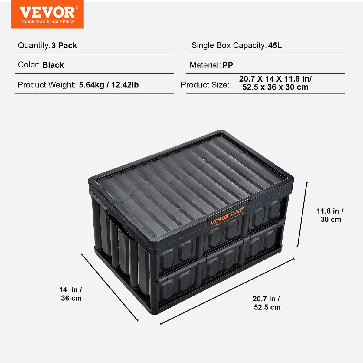 Stackable Collapsible Storage Bins With Lids, Three Piece Crate Set