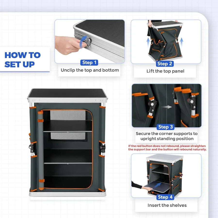 Portable Folding Camping Table With Tiered Storage And Side Pockets