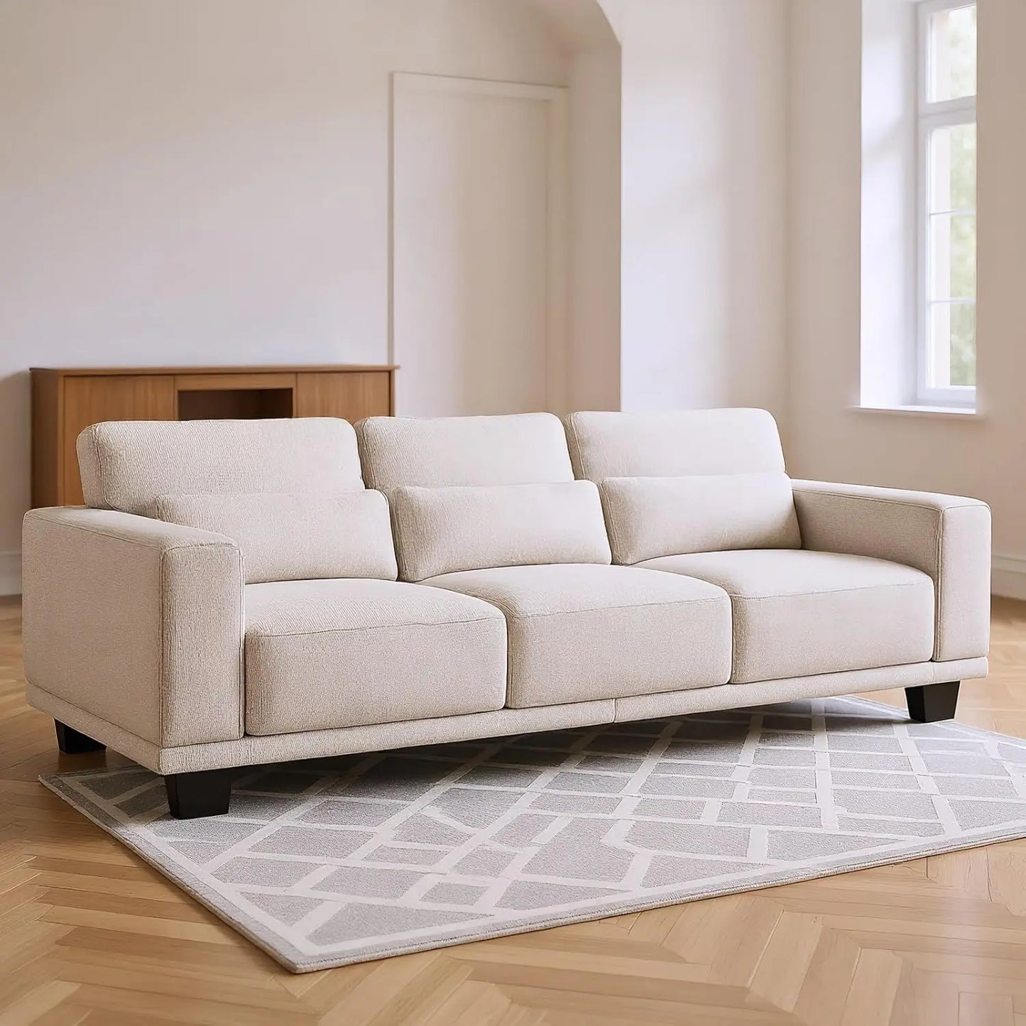 Contemporary Linen Upholstered Sofa For Living Room Office