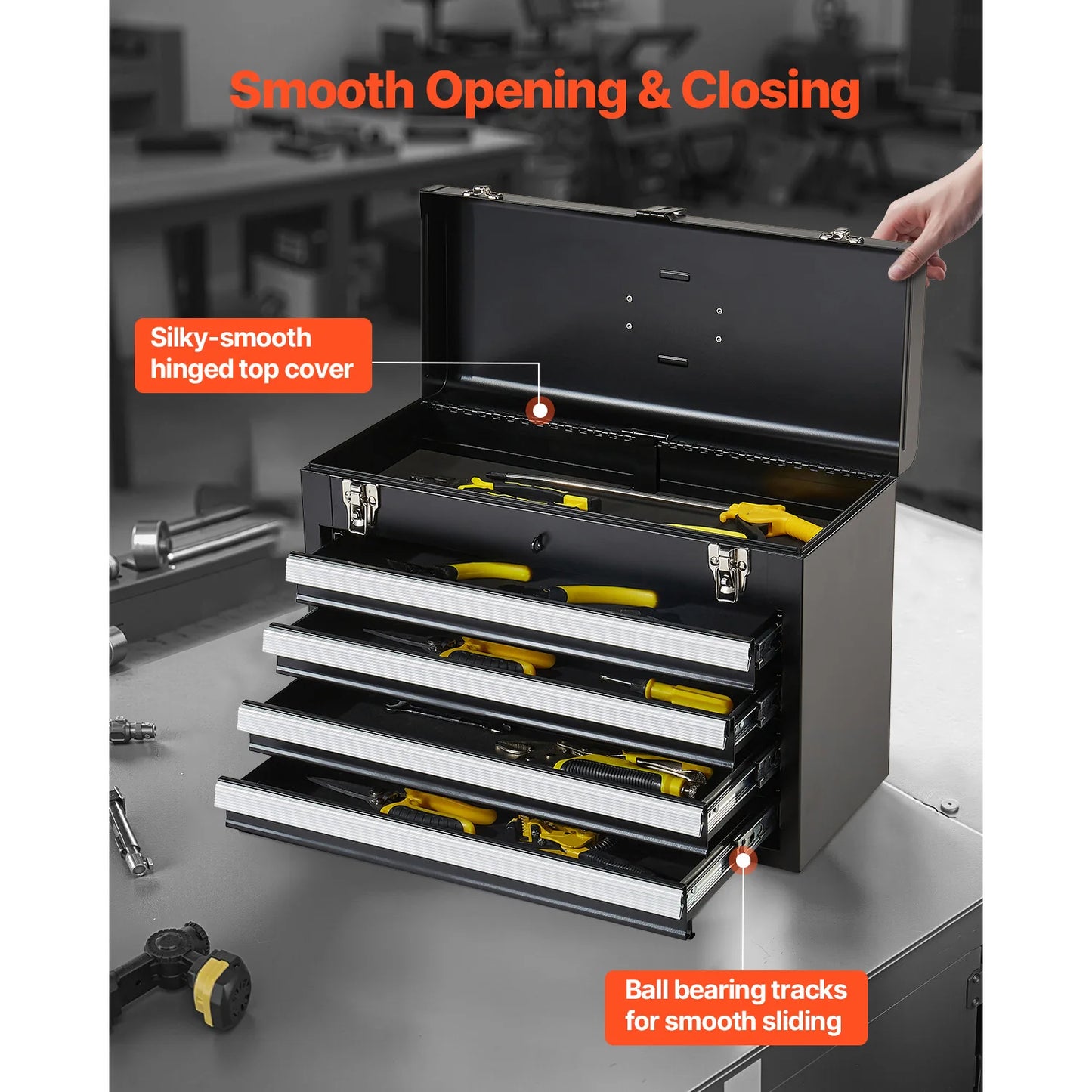 SucceBuy Metal Tool Box With 4 Drawer Chest Organizer