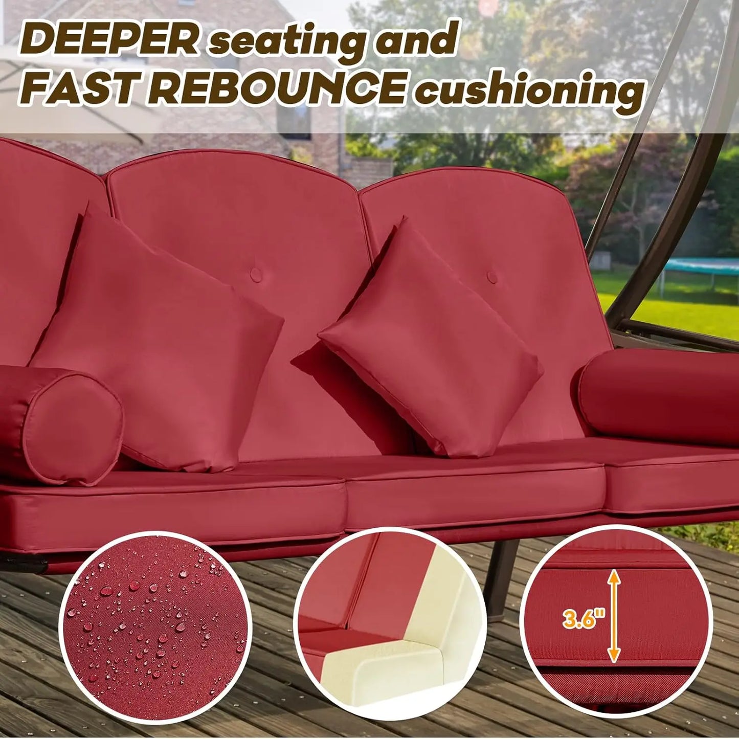 Three In One Outdoor Porch Swing With Adjustable Canopy