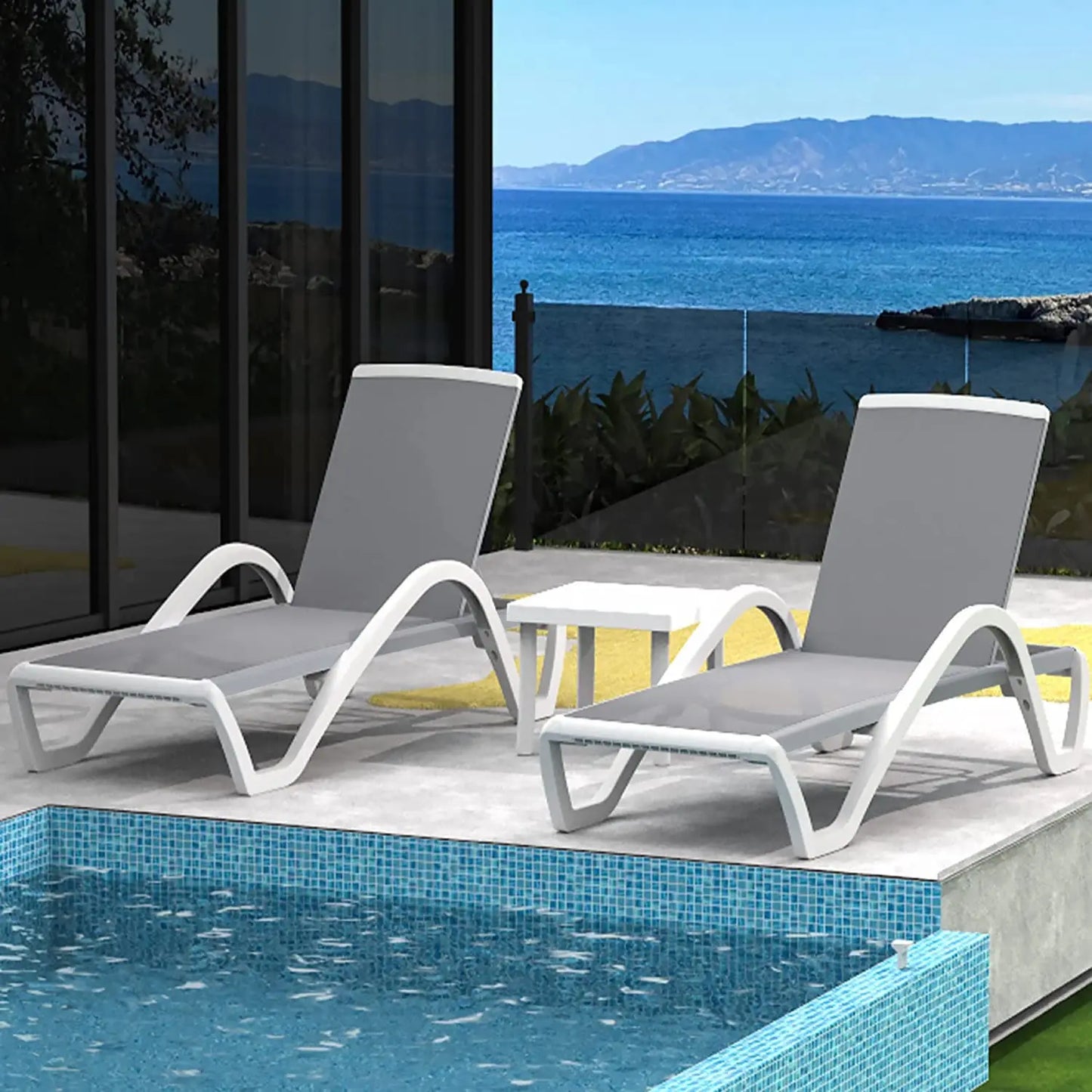 Aluminum Outdoor Lounge Chair Set of 3 With Wheels