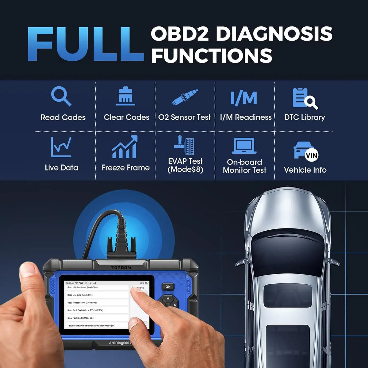 TOPDON ArtiDiag600S OBD2 Scanner Car Diagnostic Tool Automotive ABS SRS TPMS Engine Test Auto Repair Mechanical Workshop Tool