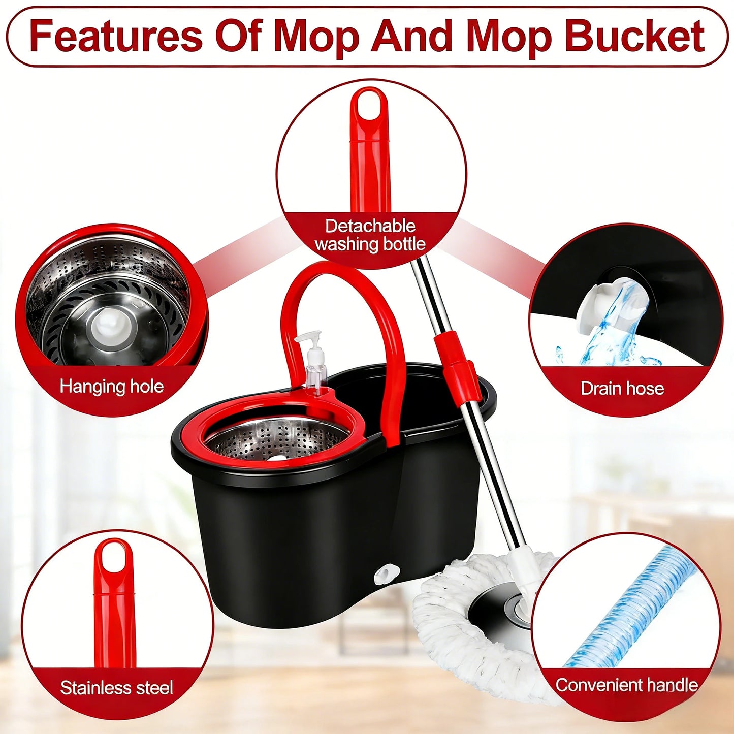 AEHOME 360 Spin Mop And Bucket Set SelfWringing Floor Cleaner