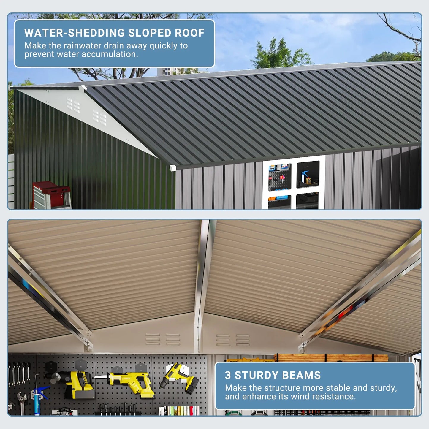 VIWAT Outdoor Metal Storage Shed With Lockable Doors And Window