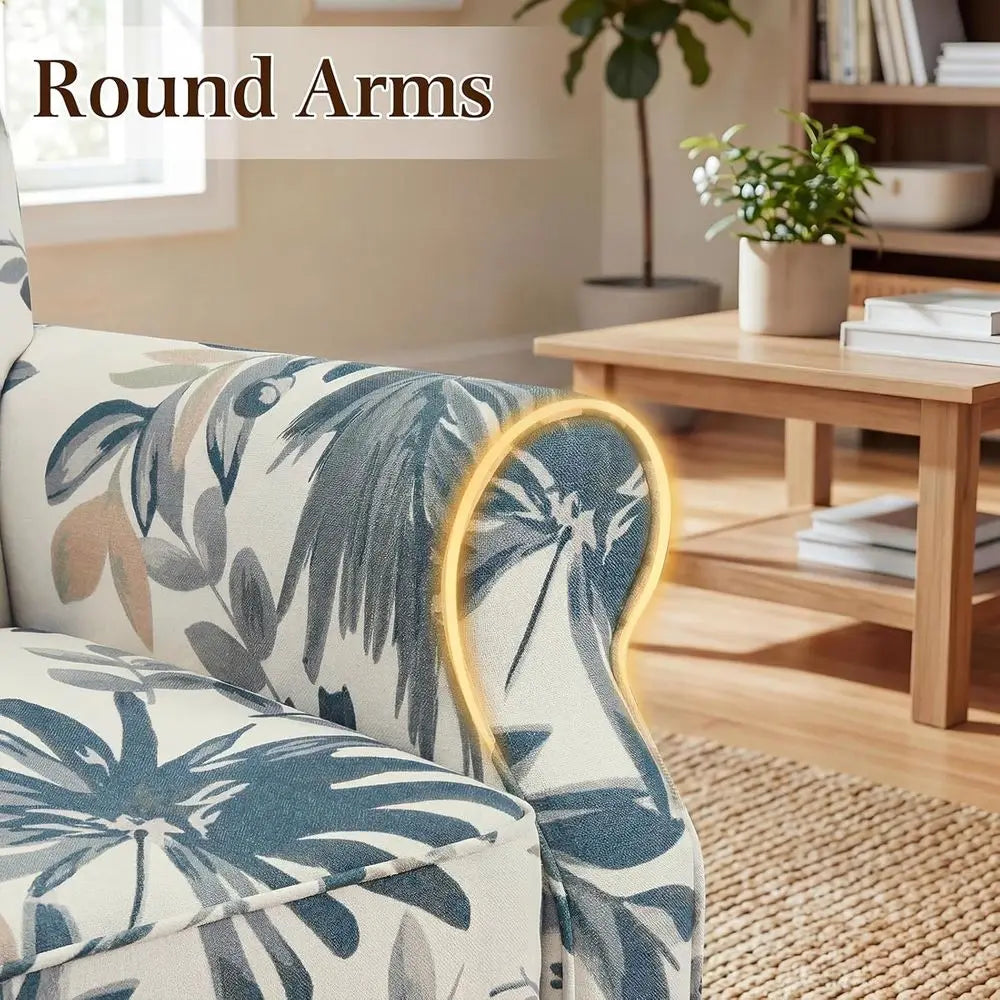 ern Accent Chair,High Back Armchair,Upholstered abric Button Single Soa with Wooden Legs or Living Room,Bedroom,Blue Leaves
