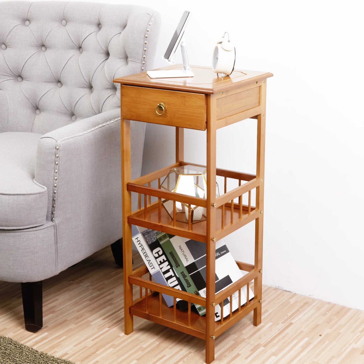 LUVODI Multifunctional Bamboo Bedside Table Drawer Nightstand
