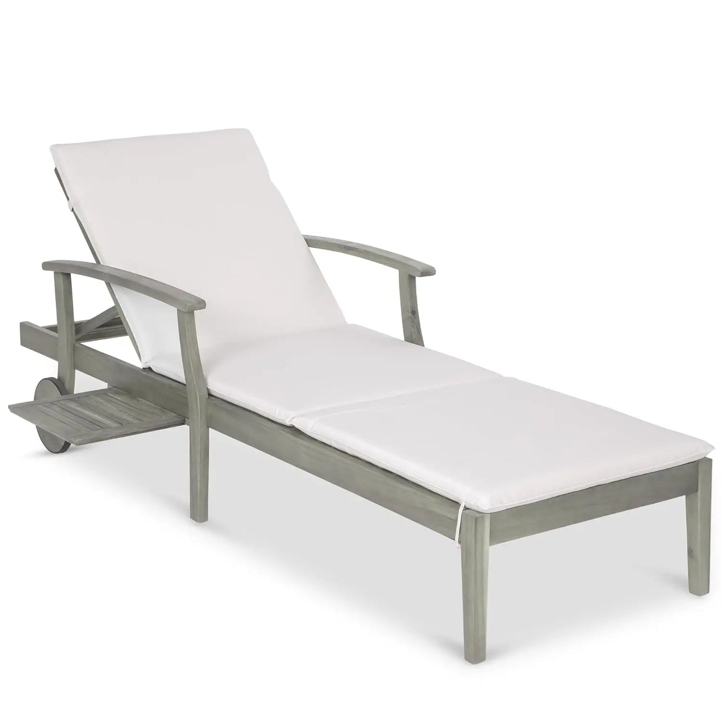 Acacia Wood Chaise Lounge Chair Recliner With Slide Out Table
