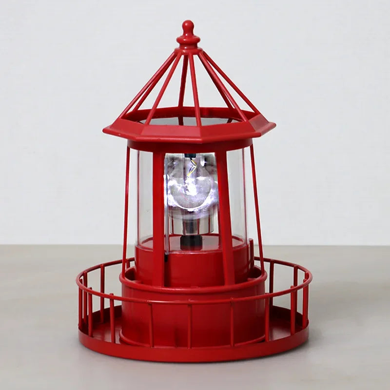 Rotating Beacon Light Iron Solar Adornment Lighthouse Garden Decor Lighthouse-shaped Landscape Lamp