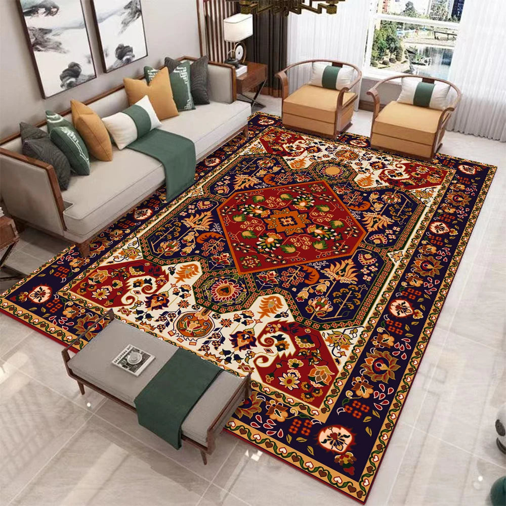 European Retro Non-Slip Living Room Carpet Rug Mat Washable