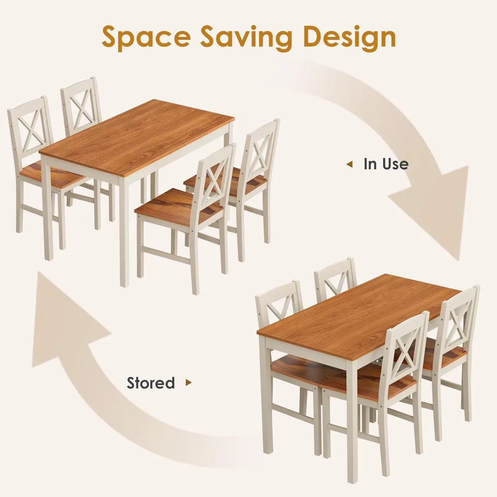 5 Pc Dining Table Set, Wood Kitchen Table & 4 Chairs for Dining Room, Apartment, Dark Brown Gray