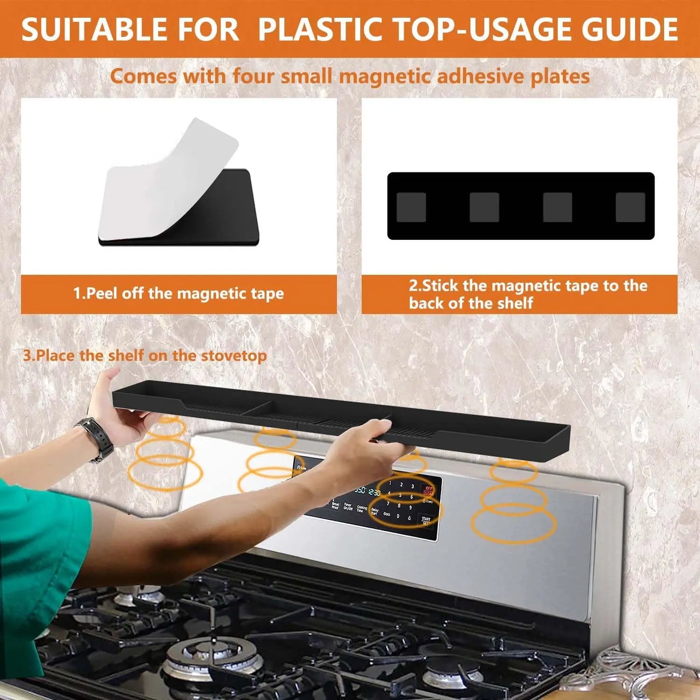 Magnetic Stove Top Shelf Organizer With 3 Compartments Silicone