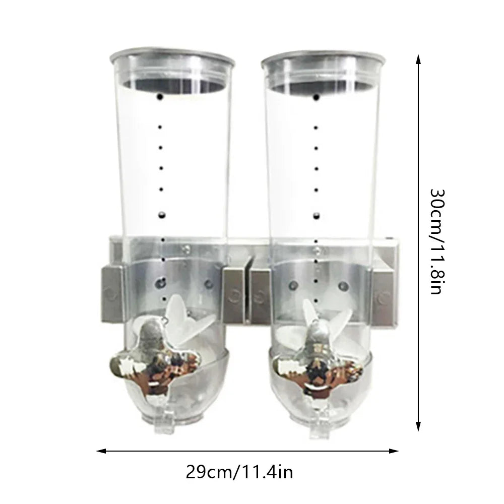 Dual Control Food Dispensers Wall Mount Double Dry Cereal Dispenser for Cereal Nuts Coffee Beans Mix Convenient Storage