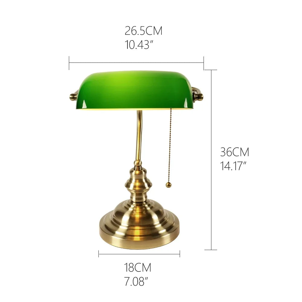 Newrays Glass Banker Desk Lamp With Zipper Switch Iron Base