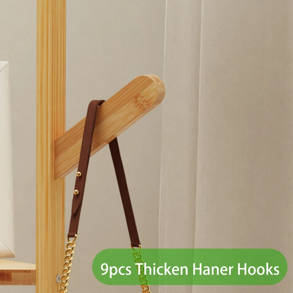 Bamboo Corner Tree Coat Rack Stand Clothes Hanger with Hooks and Shelves