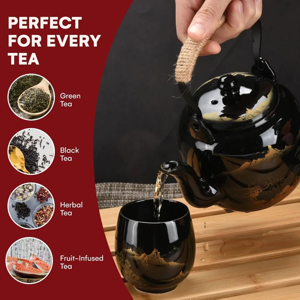 Kitchen porcelain tea set: Authentic ceramic teapots and cups - elegantly designed for tea parties and everyday use