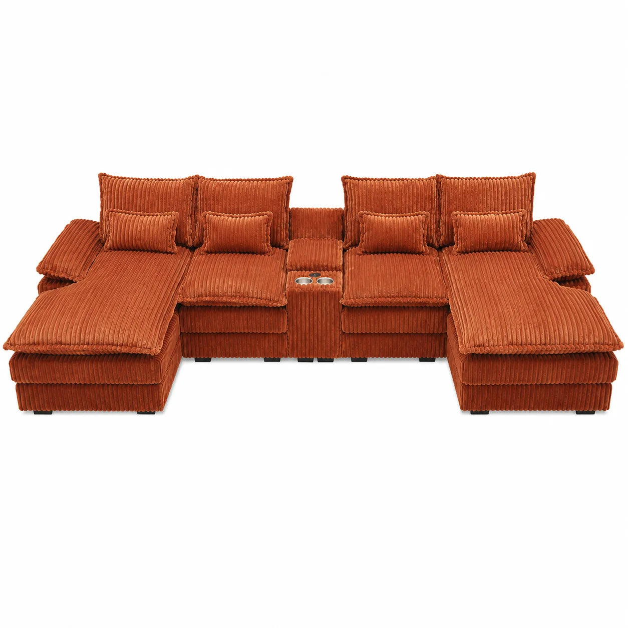 120" 5-Piece U-Shaped Sofa, Modular Sectional with Console & USB Ports, Cloud-Like Corduroy Couch for Living Room or Office
