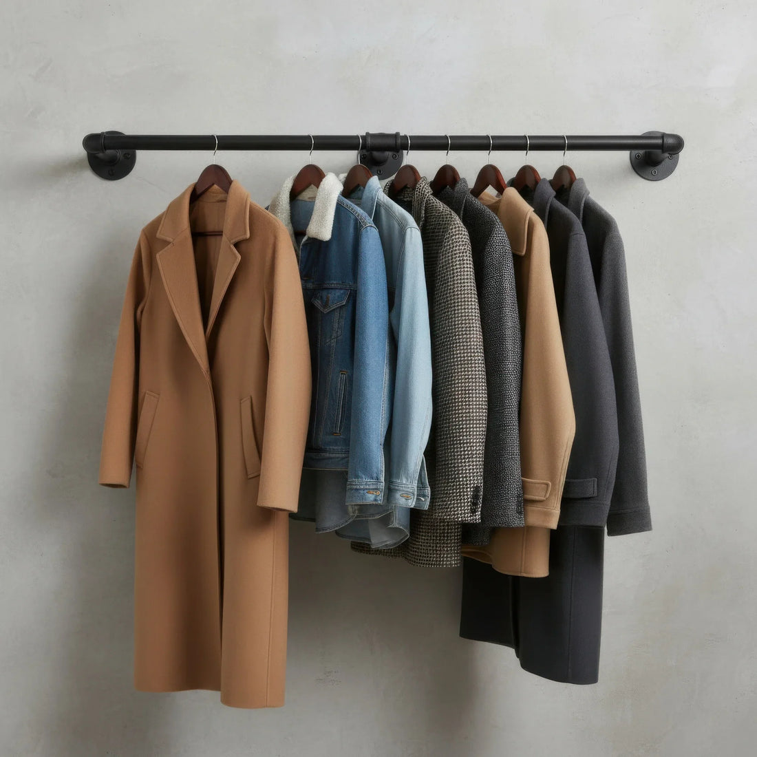 Industrial Pipe Wall Mounted Clothes Rack, Detachable Iron Garment Bar