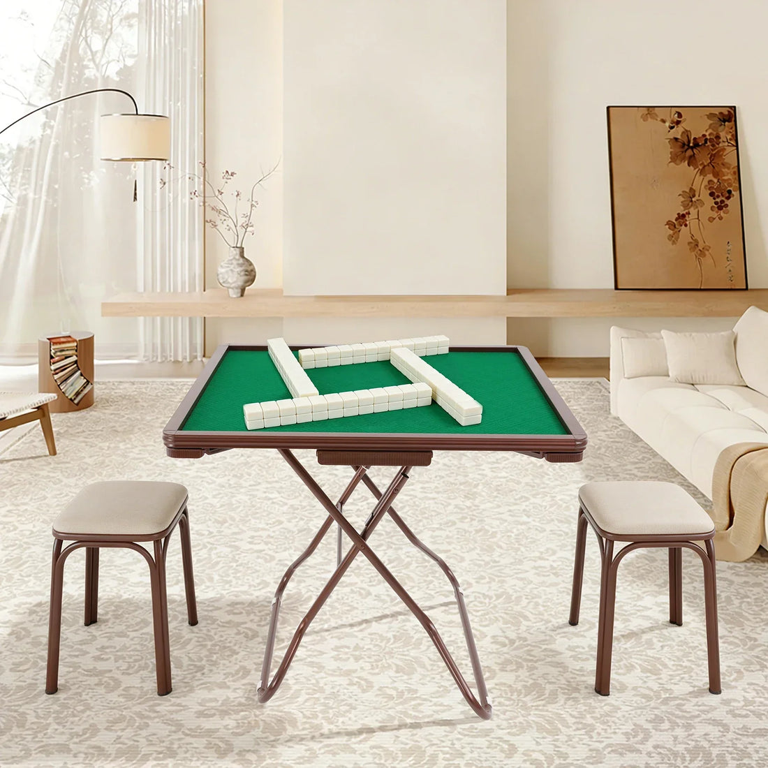 Foldable Mahjong Table With Velvet Surface