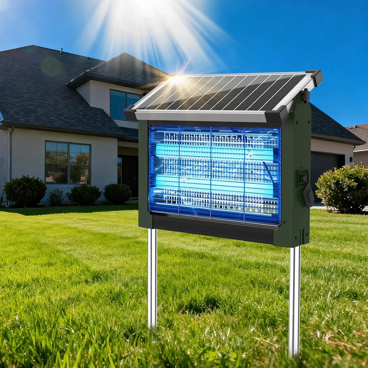 Solar Mosquito Zapper Outdoor 4500V Waterproof With Panel Sensor