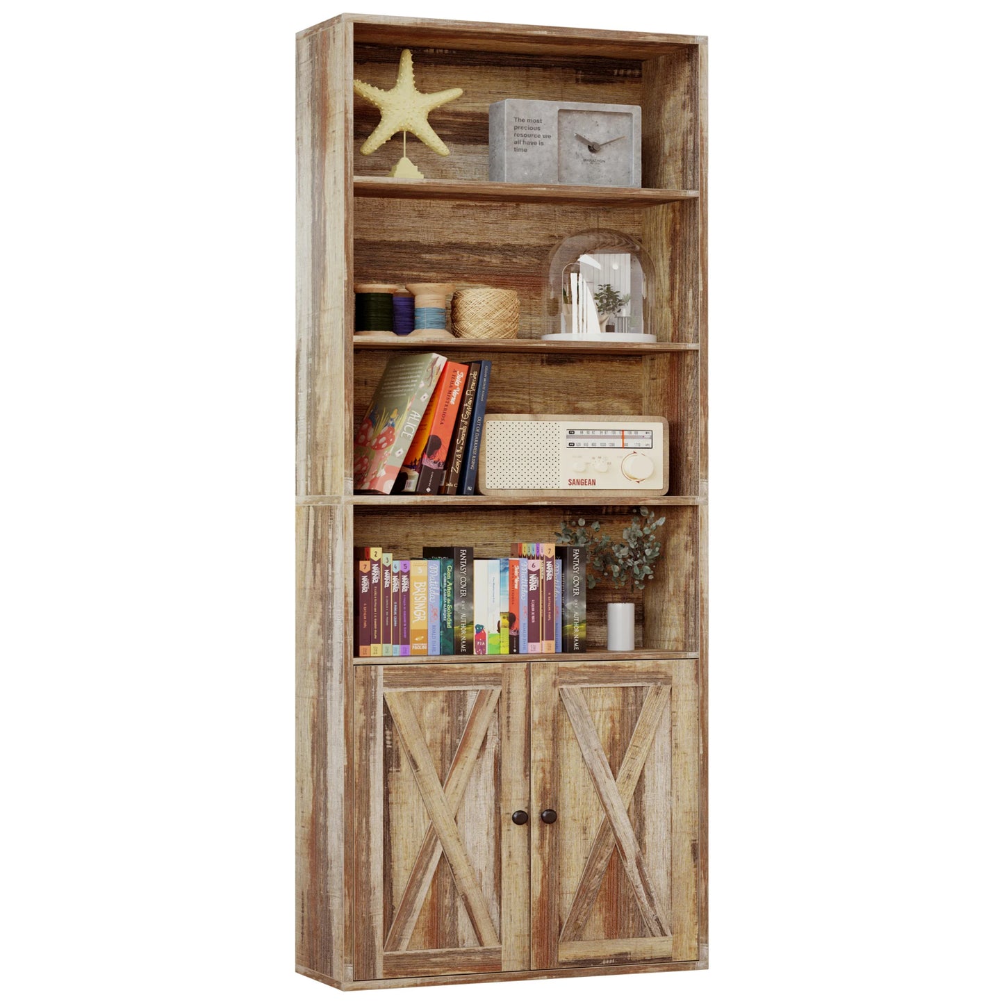 IRONCK Industrial Bookshelves and Bookcases with Doors Floor Standing 6 Shelf Display Storage Shelves 70 in Tall Bookcase Home D