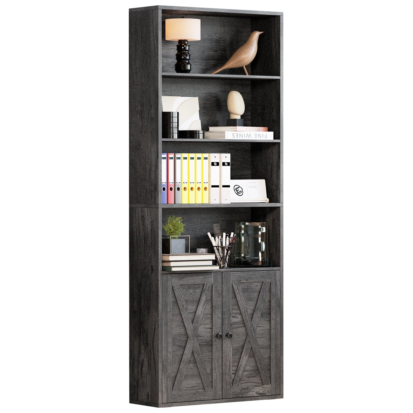 IRONCK Industrial Bookshelves and Bookcases with Doors Floor Standing 6 Shelf Display Storage Shelves 70 in Tall Bookcase Home D