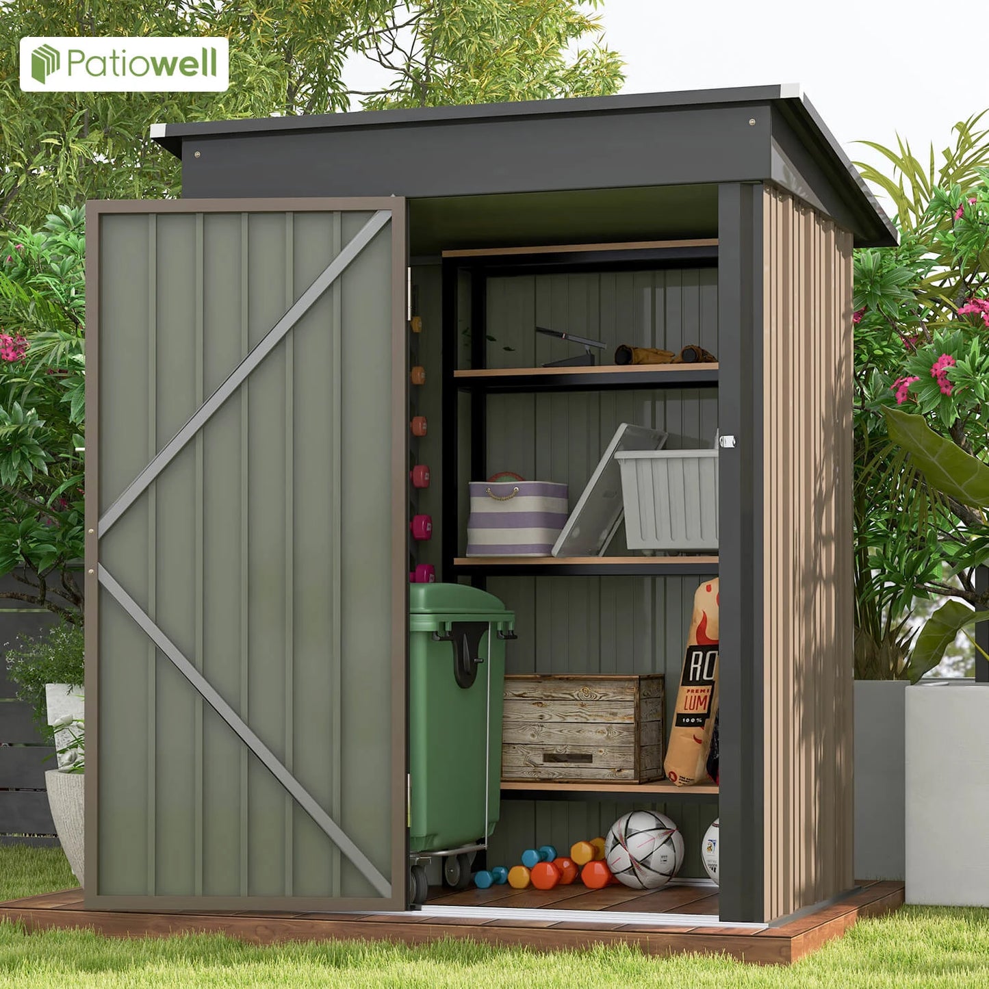 Victone Backyard Storage Shed With Sloped Roof And Lockable Door