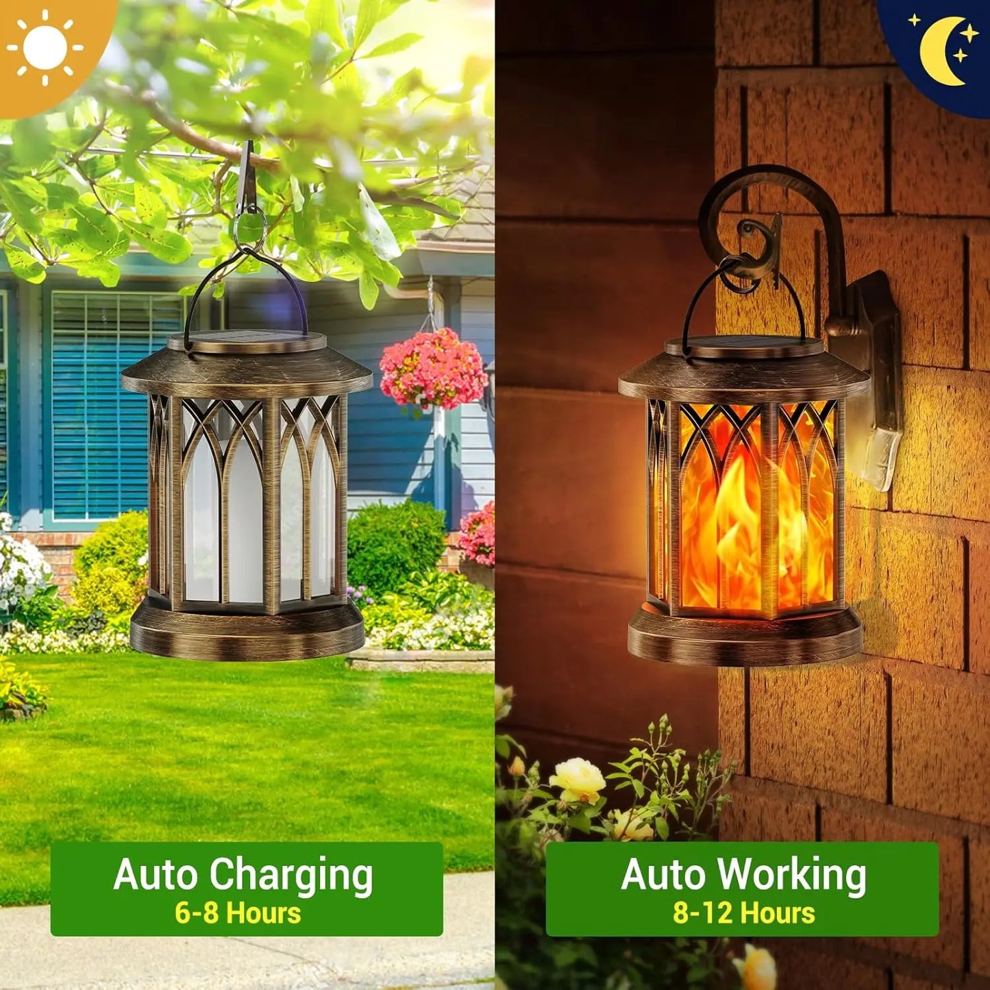 Waterproof Solar Flickering Flame Lantern For Outdoor Yard And Patio