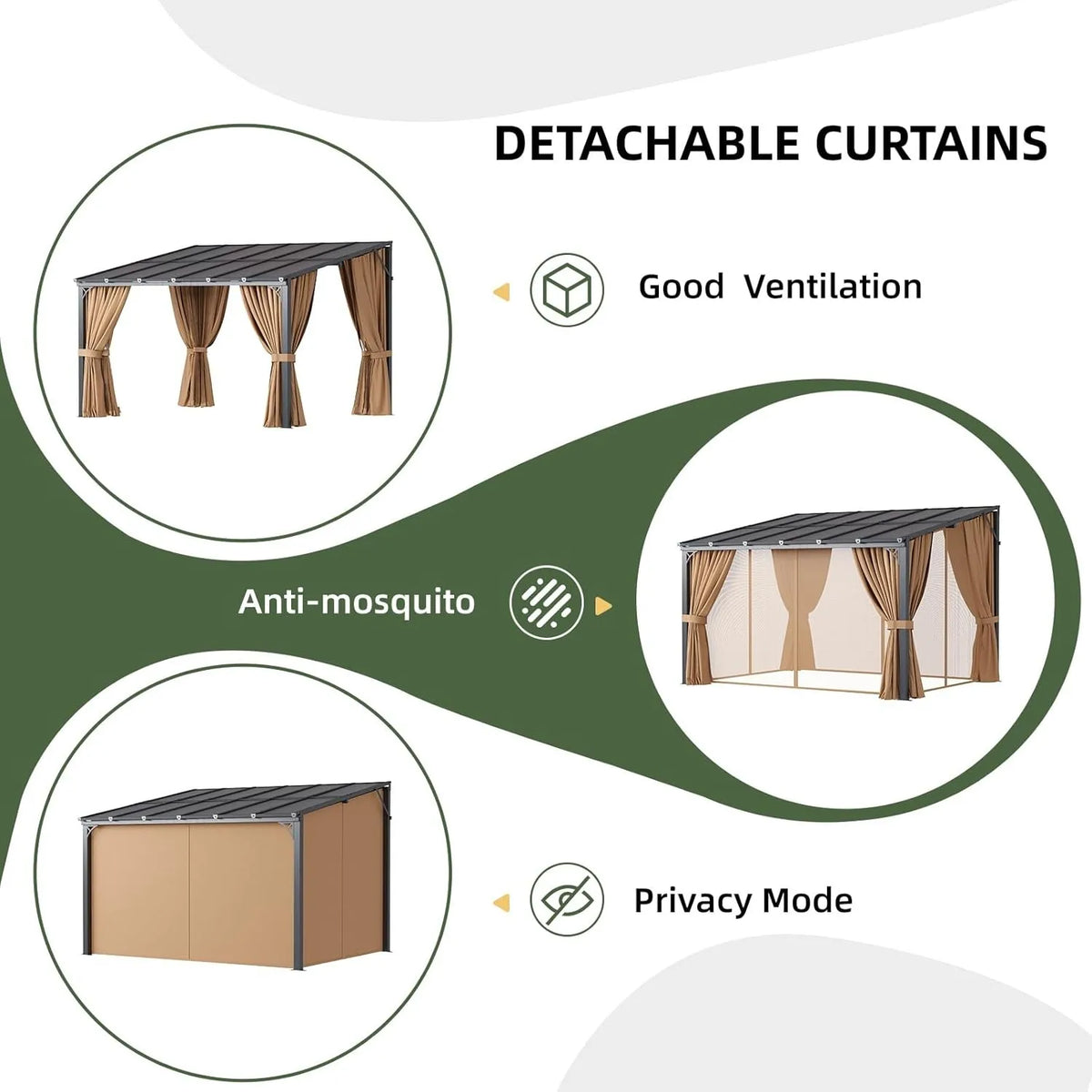 Aoxun Wall Mounted Pergola Gazebo With Curtains And Mosquito Net
