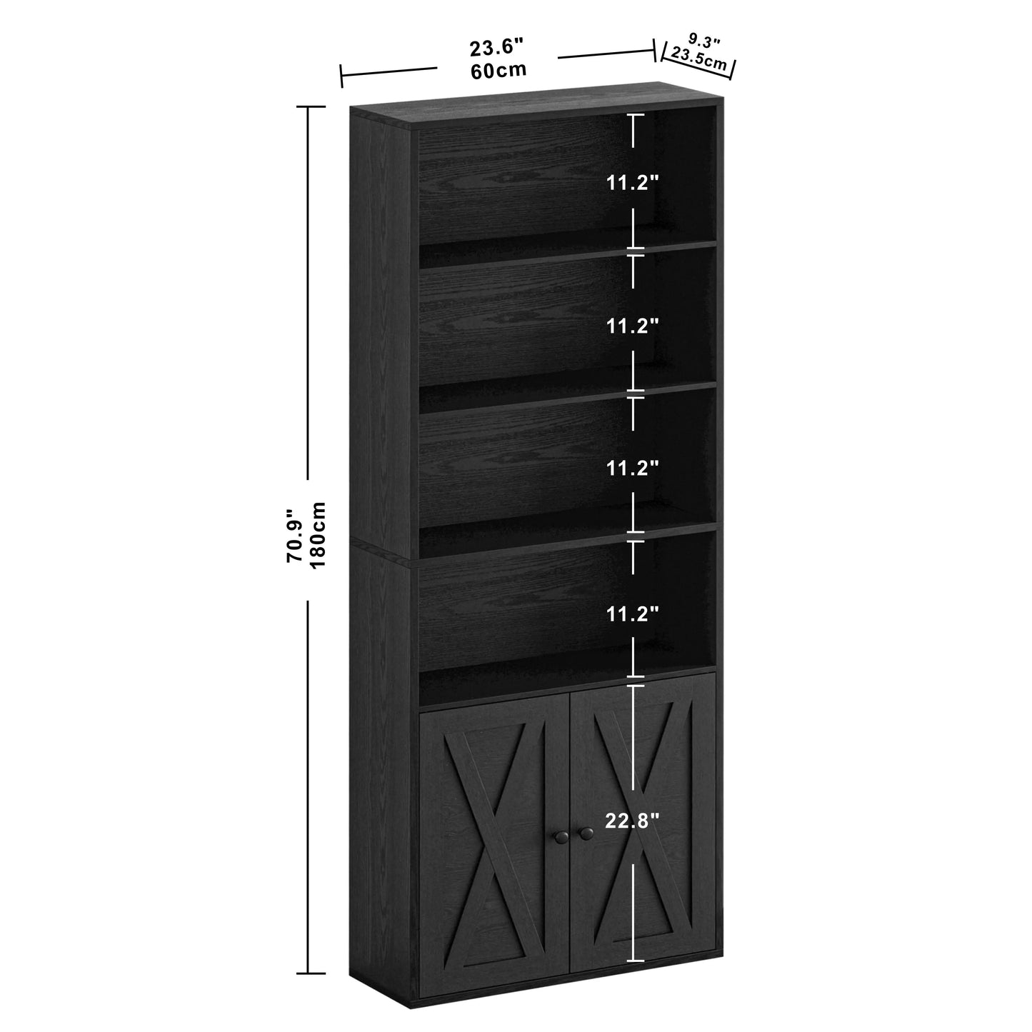 IRONCK Industrial Bookshelves and Bookcases with Doors Floor Standing 6 Shelf Display Storage Shelves 70 in Tall Bookcase Home D