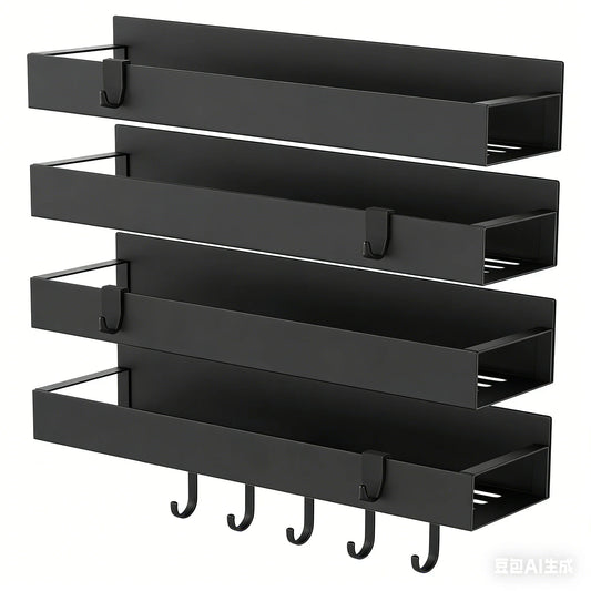 4 Pack Magnetic Spice Rack Organizer for Refrigerator and Oven, Black Fridge Organizers and Storage for Kitchen