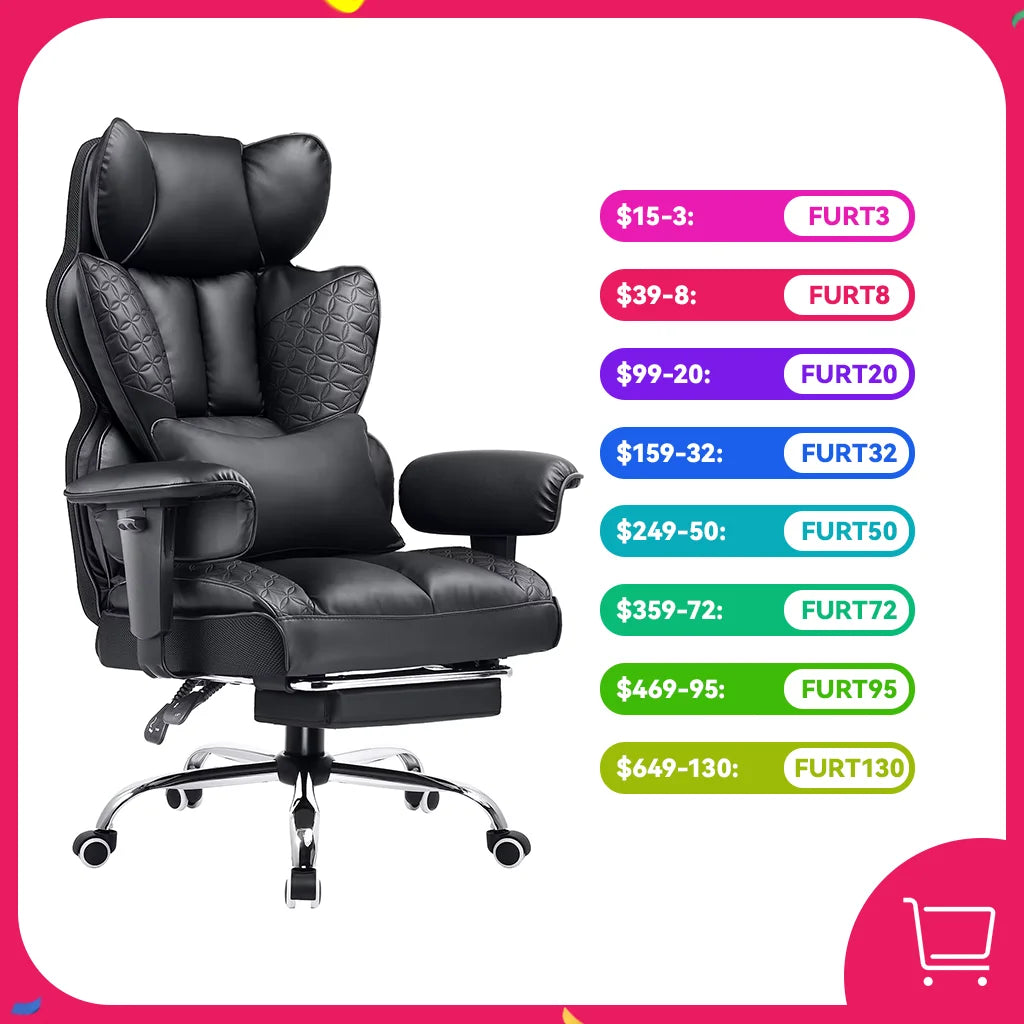 COMHOMA Ergonomic Leather High Back Office Chair With Footrest
